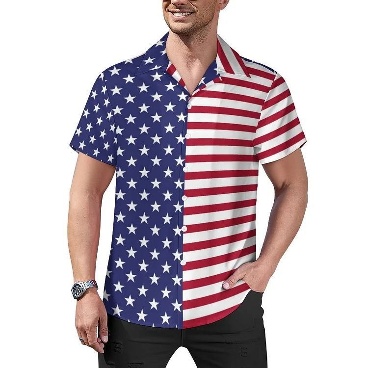 Personalized Men's Button Down Short Sleeve Shirt Cuban Beach Tops