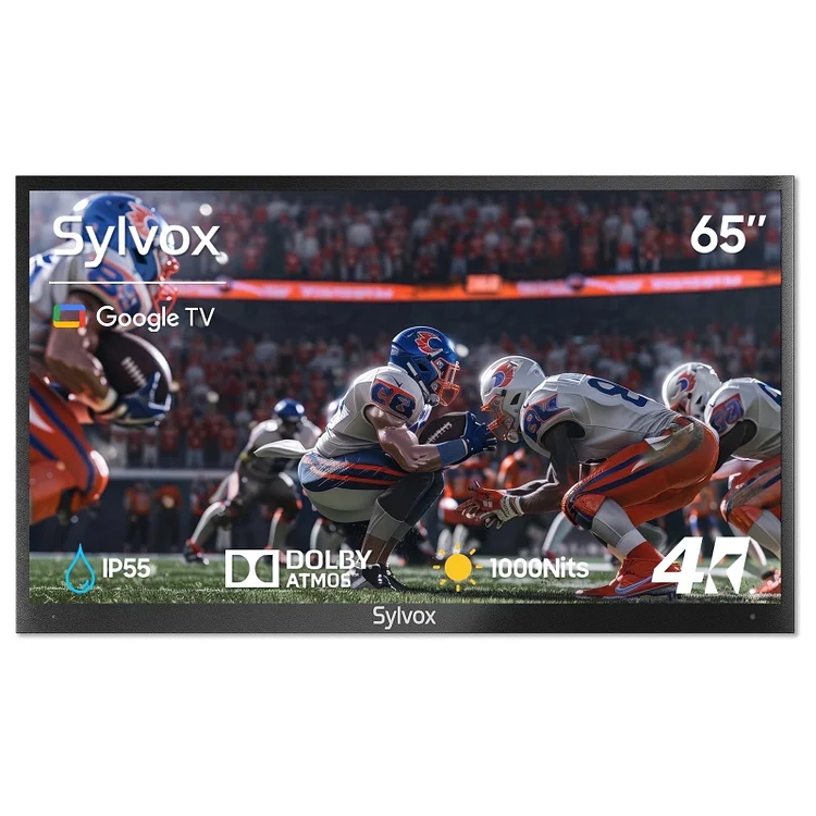 SYLVOX Outdoor Smart TV, 65" Google TV with Dobly Atmos, Google Assistant, 4K 1000nits Outside Television, IP55 Waterproof TV for Partial Sun (Deck Pro 2.0 NEW)