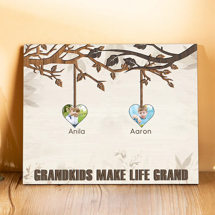 Personalized Family Tree Wall Art Frame Custom 2 Names 2 Photos Wood Panel Painting Wooden Gift for Family