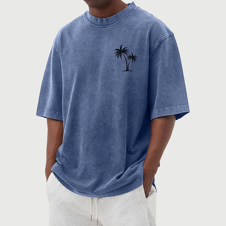 Men's Casual Coconut Tree Print Half Sleeve T-shirt
