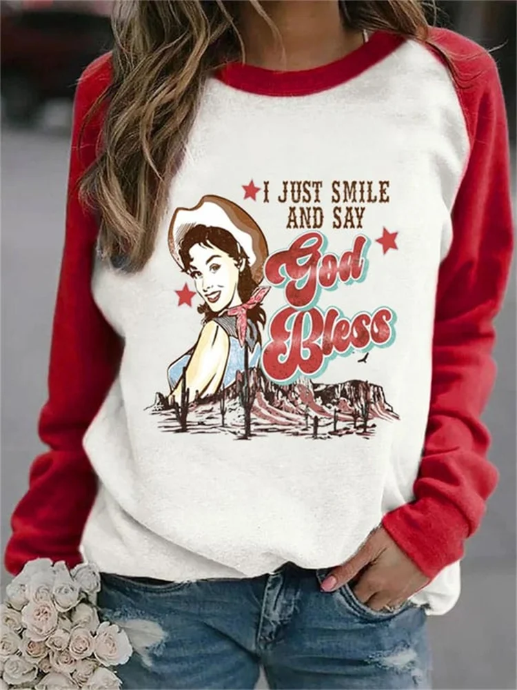 I Just Smile And Say God Bless Colorblock Sweatshirt