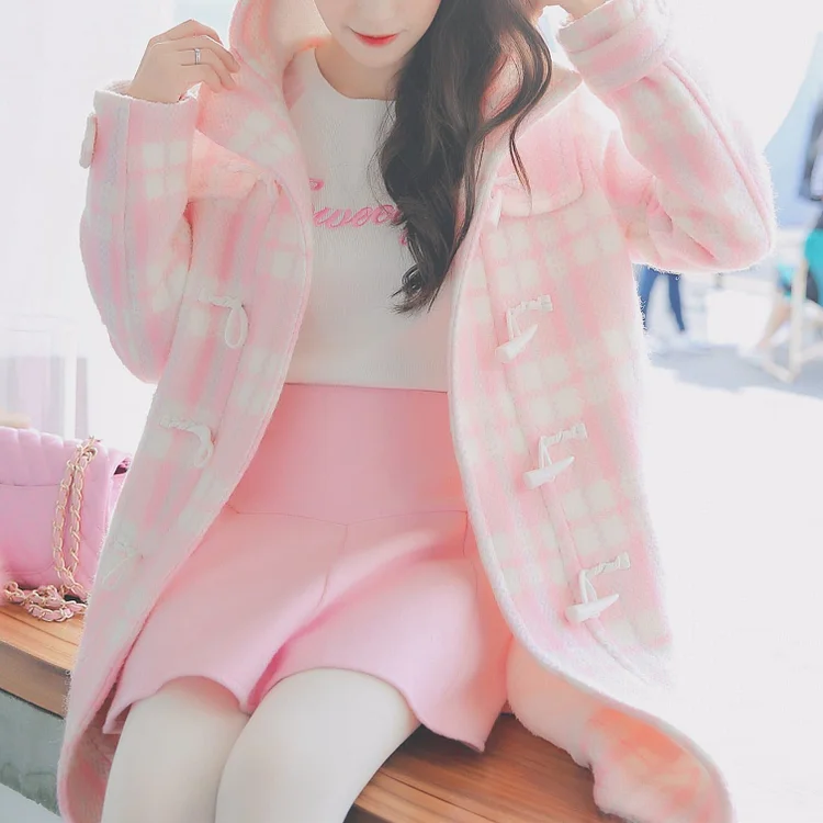 Pink Pastel Plaid Woolen Coat SP1811861