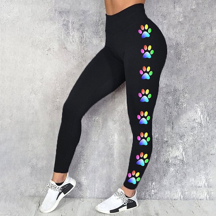 Vefave Colorful Dog Paw Print Everyday Casual Leggings