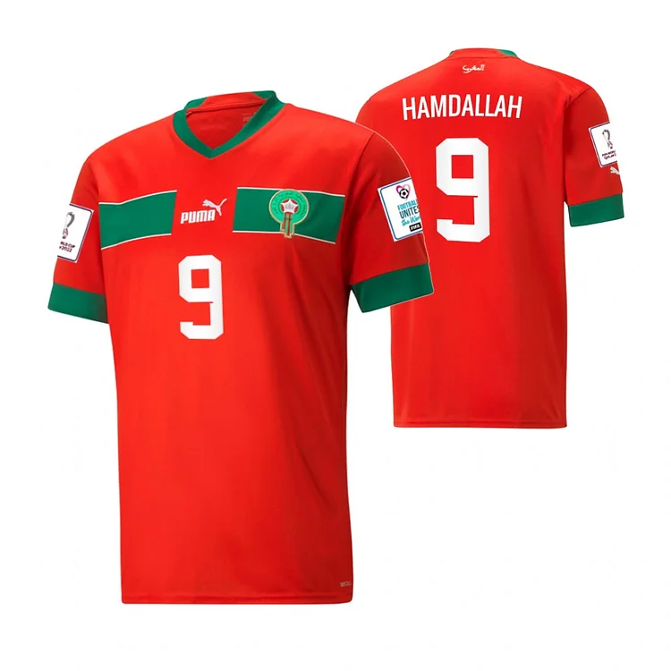 Morocco Abderrazak Hamdallah 9 Home Shirt Kit World Cup 2022