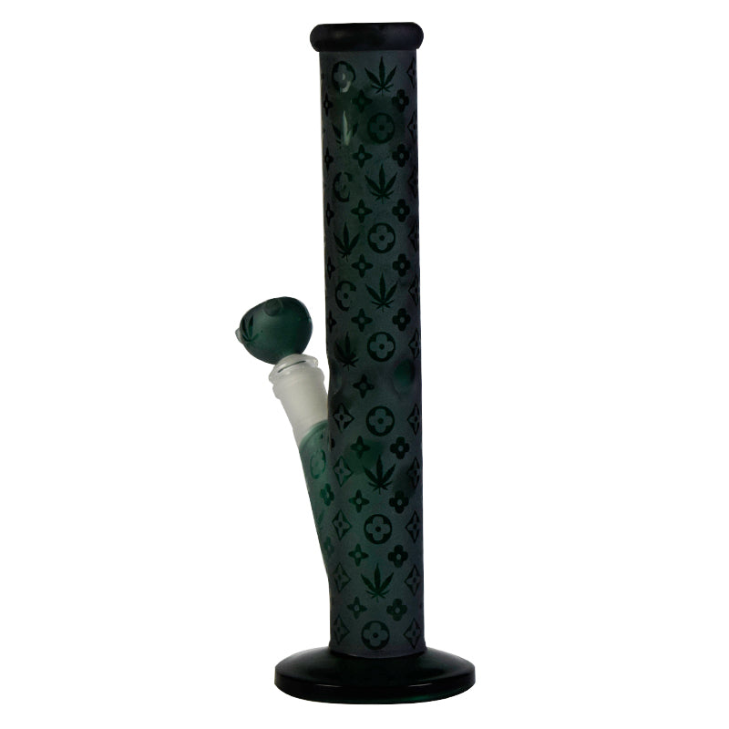 12" lv Pattern Dark Green Straight Tube Glass Water Pipe