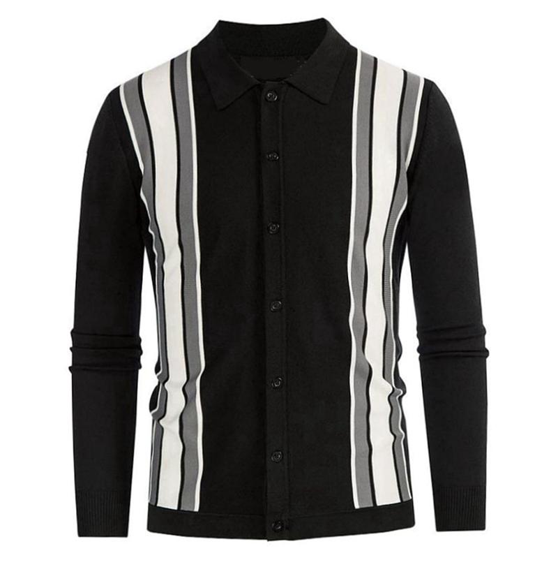 Men's British Style Street Button Polo Long Sleeve Knit Business Casual Cardigan