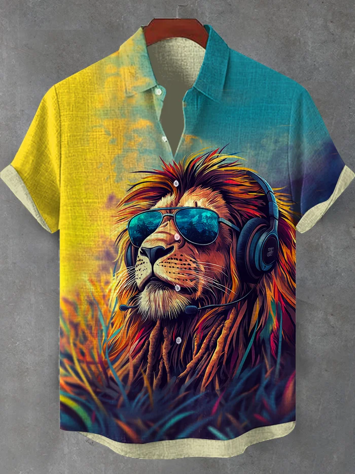 Men's Cool Reggae Music Lion Splash Ink Art Print Casual Shirt