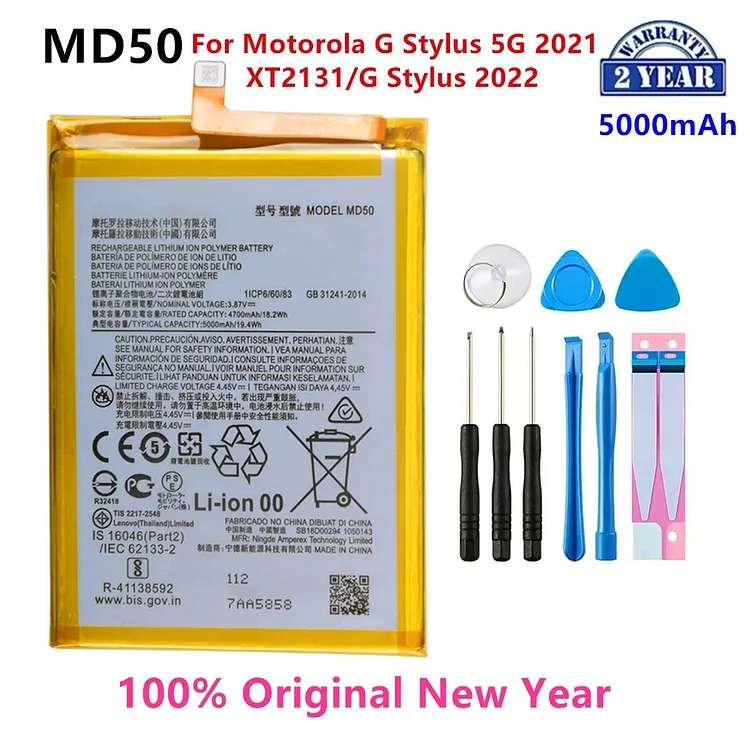 100% Original  MD50 5000mAh Battery For  Motorola MOTO G Stylus 5G 2021/XT2131/G Stylus 2022  Phone Batteries+Tools