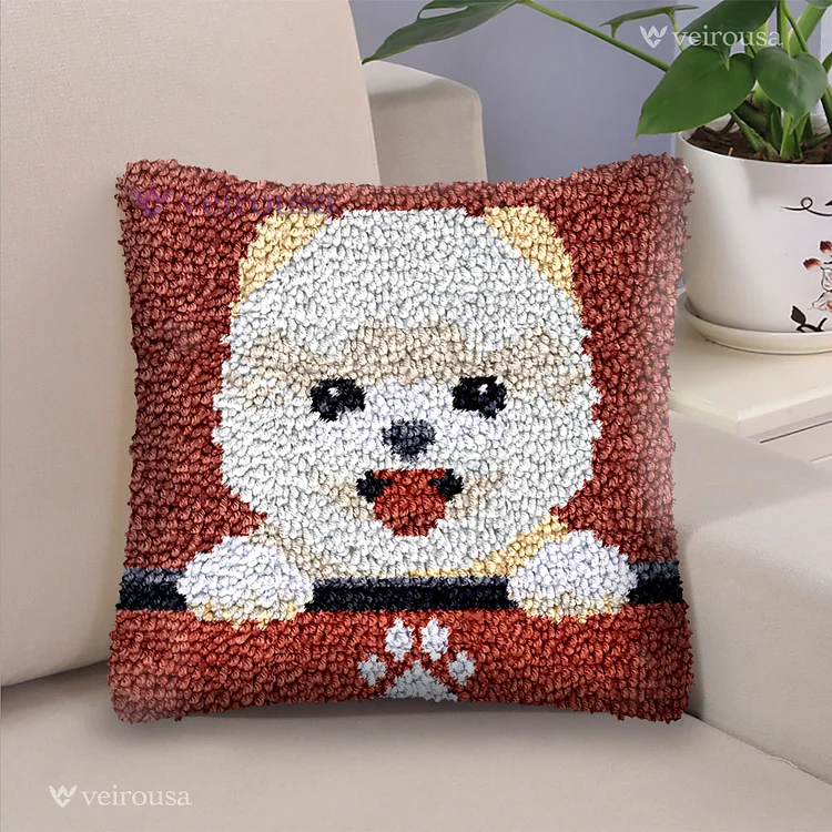 Pomeranian Puppy Latch Hook Pillow Kit for Adult, Beginner and Kid veirousa