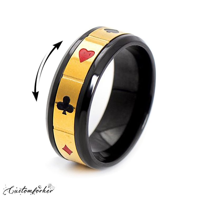 Playing Card Stainless Steel Turnable Ring