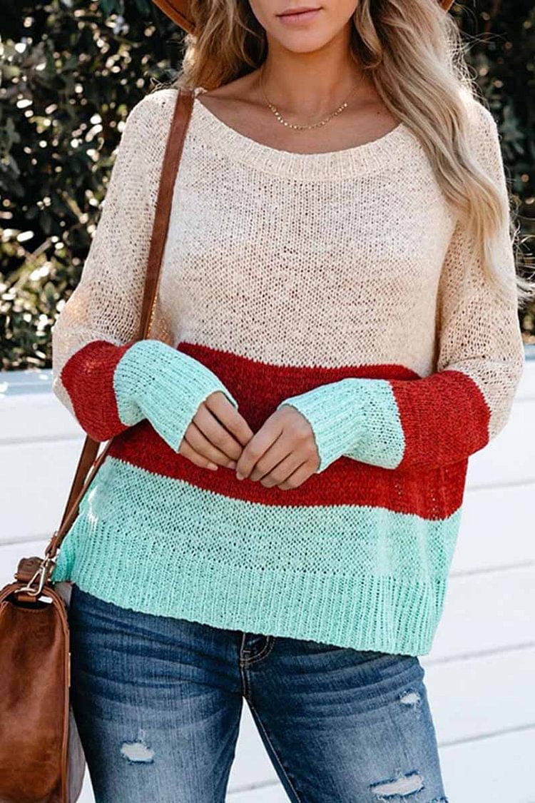 Pink Contrast Stitching Sweater