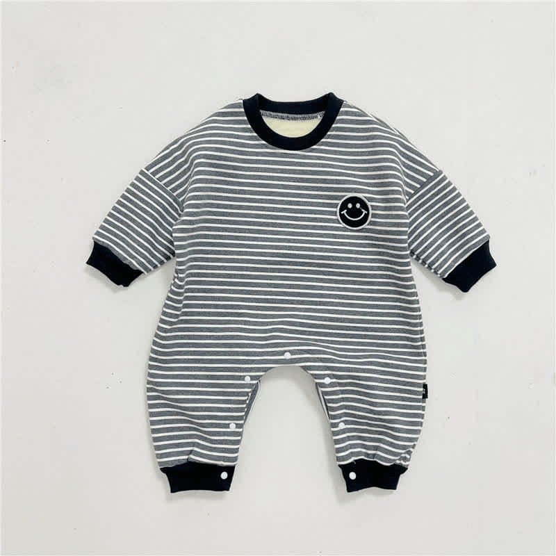 Baby Striped Smiley Fleece Lined Romper