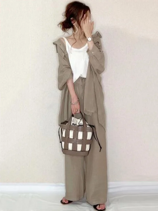 Original Pure Color Outerwear+Wide-Leg Pants Suits