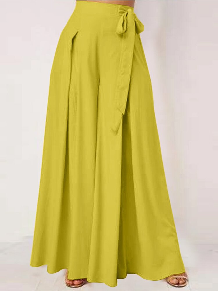 Solid Color Wide-legged Bowknot Belt Pleated Loose Pants - Life is Beautiful for You - SheChoic