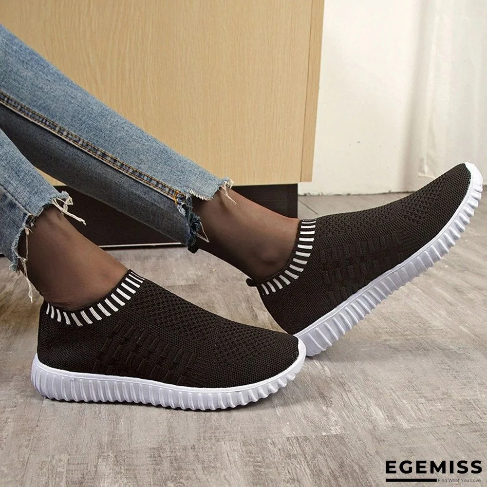 Women Knitting Flat Autumn Sneakers Slip On Comfort Loafers Female Hollow Out Platform Casual Shoes | EGEMISS
