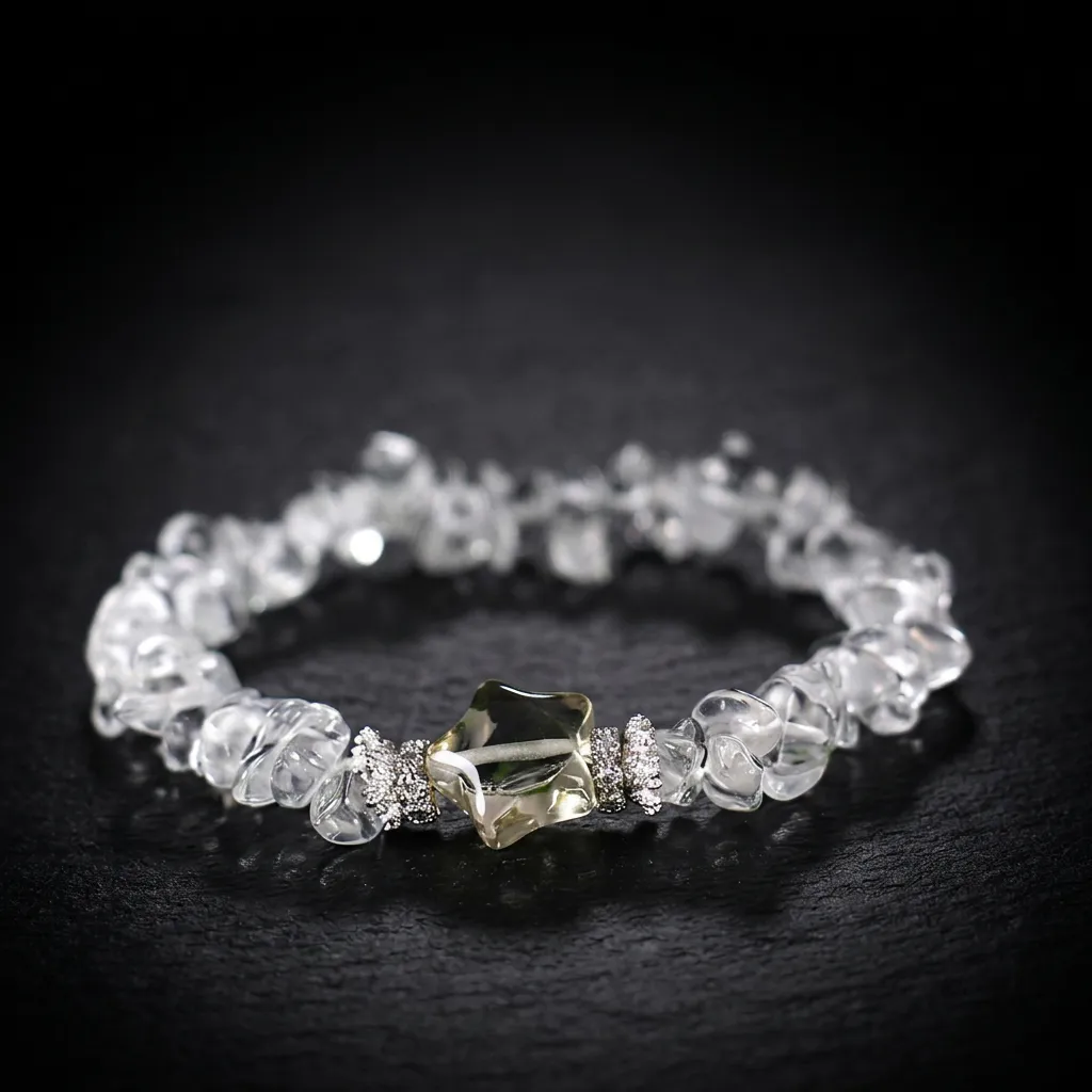 JiStones Ethereal White Crystal Bracelet - Handcrafted Raw & Faceted Quartz Collection Celestial Star & Raw Quartz