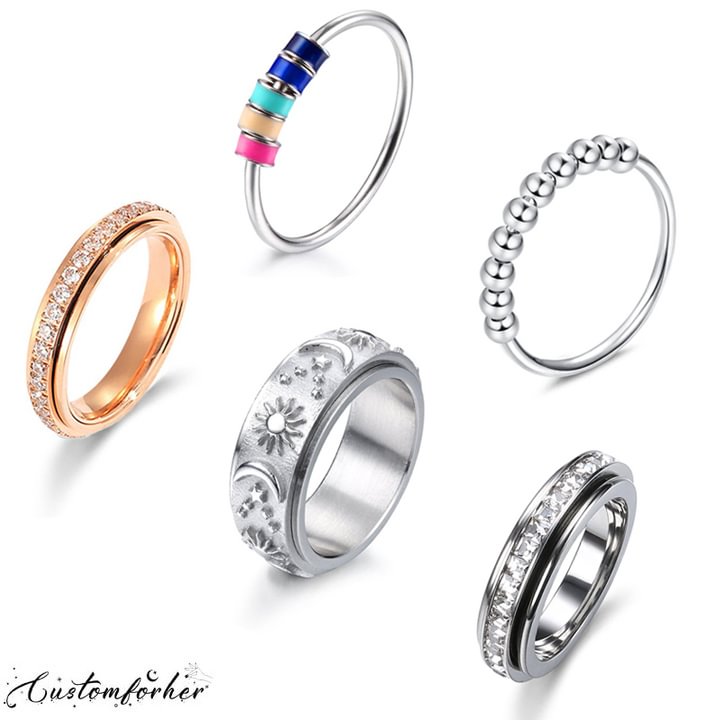 Star Moon Beads Anxiety Ring Set