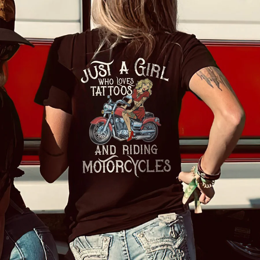 Just A Girl Who Loves Tattos And Riding Motorcycles Printed Women's T-shirt - Devcarry
