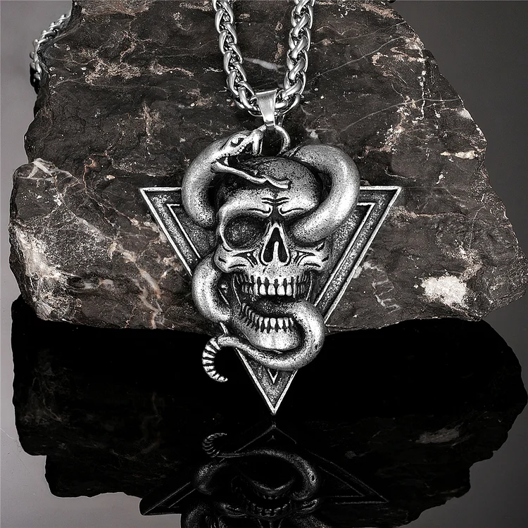 Gothic Rattlesnake Skull Stainless Steel Necklace