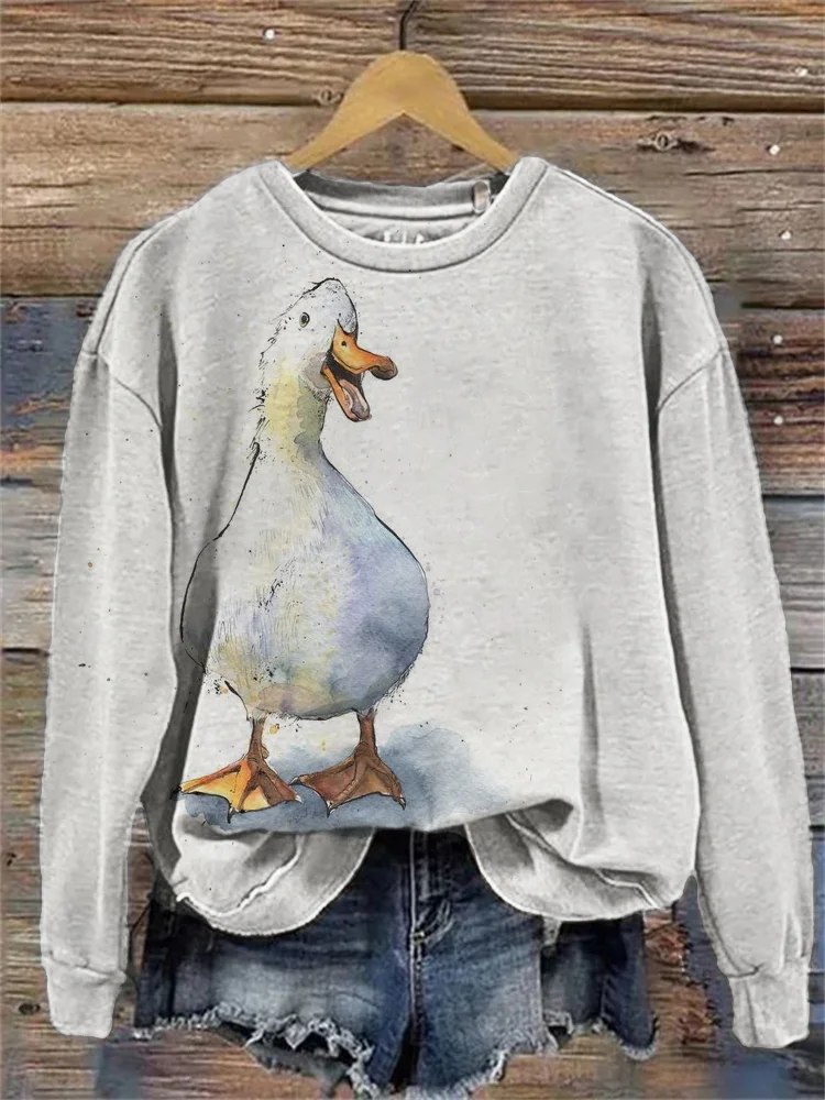 Lovely Duck Watercolor Art Comfy Sweatshirt