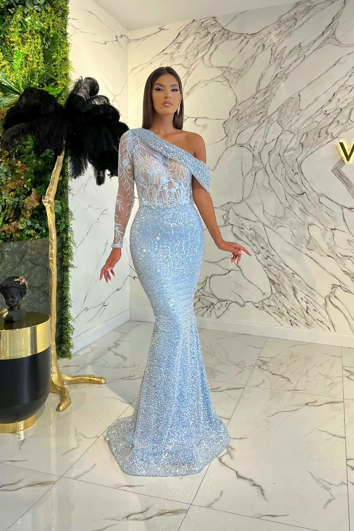 Long sleeve shop mermaid evening gown