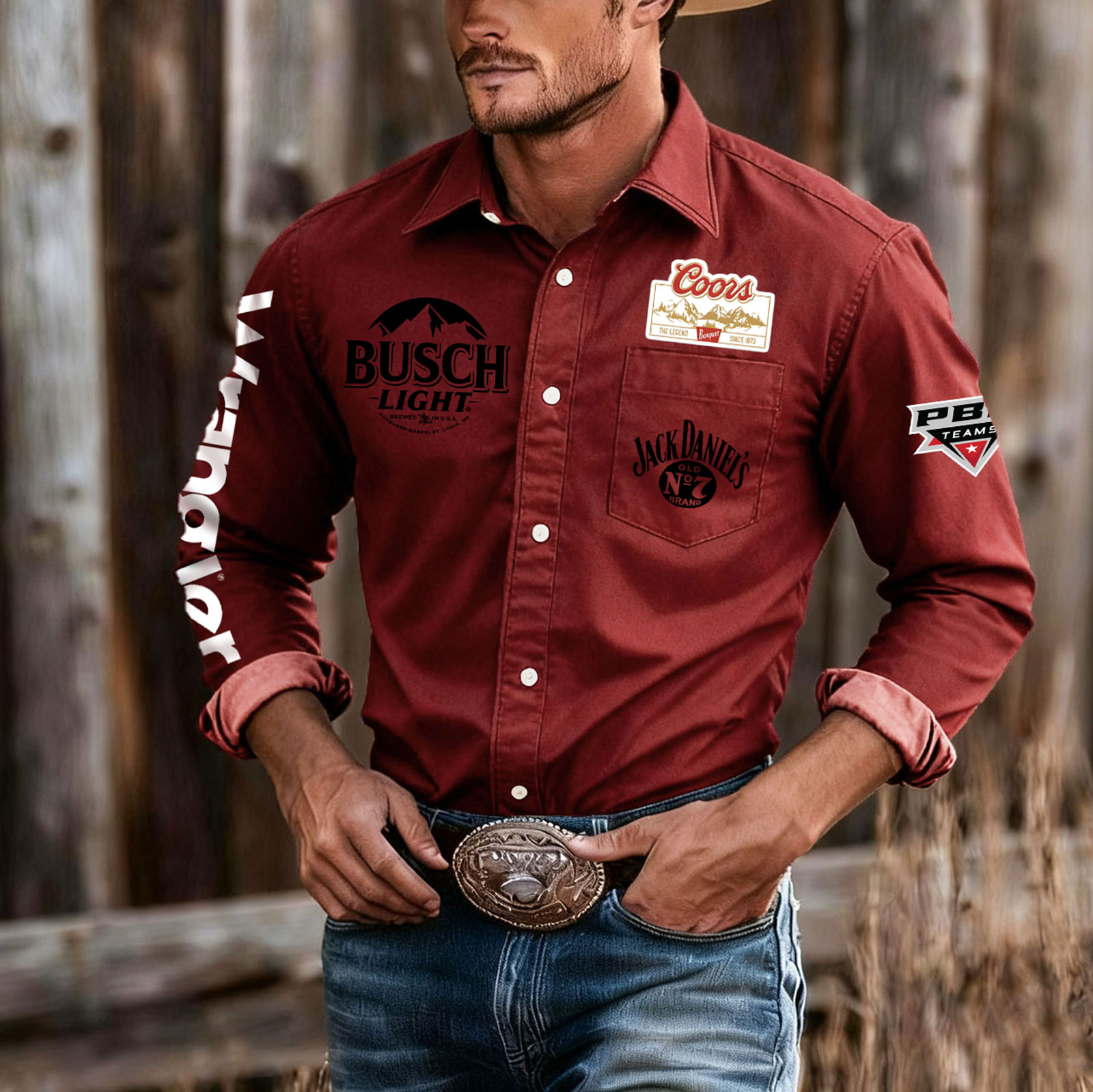 Western-Inspired Button-Up Shirt With Iconic Brand Logos