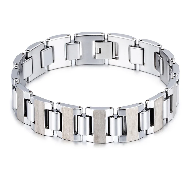 Women's Or Men's Silver Real Tungsten Carbide Hologram Energy Bracelets Unisex Fashion 215mm Link Chain Bangles For Mens And Womens