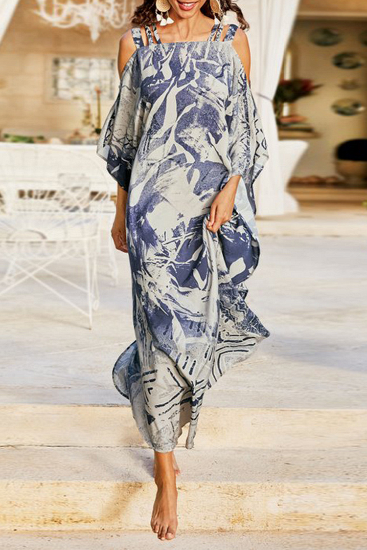 Elegant Tie Dye Hollowed Out Patchwork Square Collar Irregular Dress Dresses - Life is Beautiful for You - SheChoic