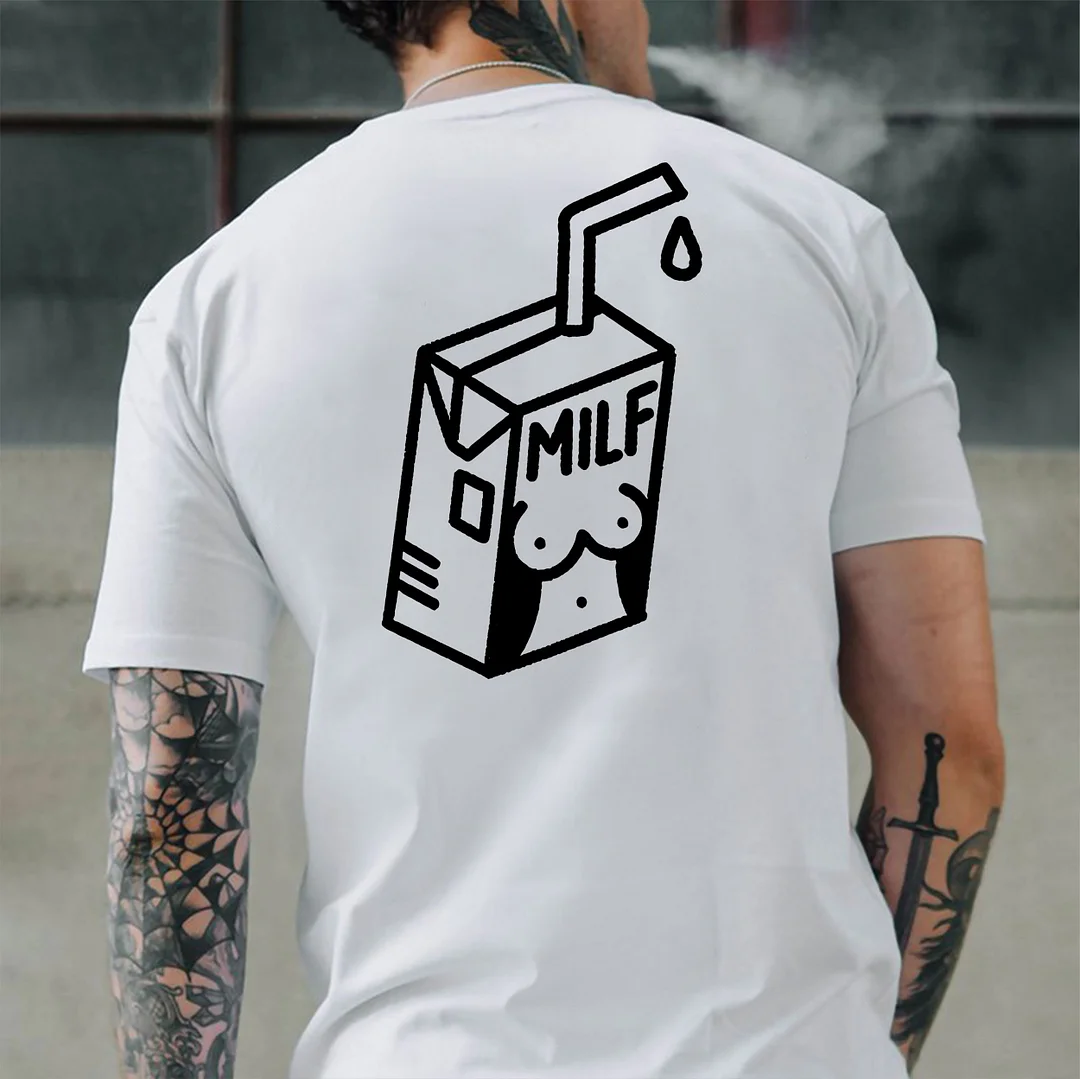 MILF Sexy Lady Outline on the Milk Box Graphic Black Print T-shirt