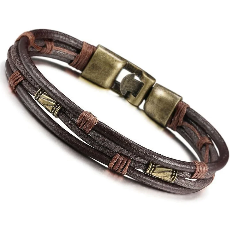 Fashion Multi-layer Simple Wax Thread Buckle Braided Leather Cord Bracelet