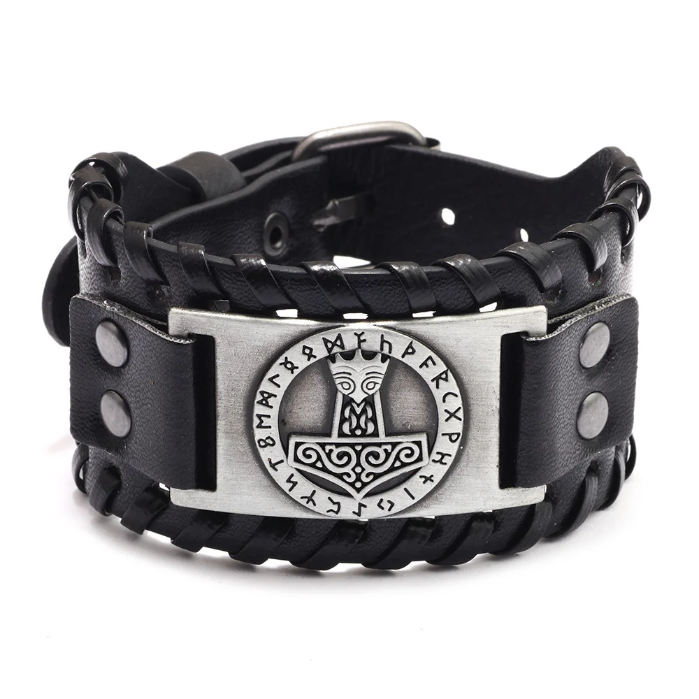 Men's Alloy Leather Design Thor's Hammer Bracelet - Devcarry
