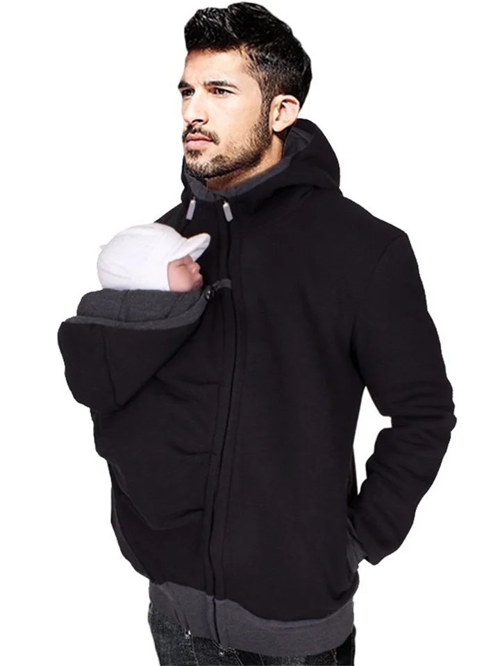 2 in 1 Multifunctional Kangaroo Dad Long-sleeved Sweater Fall and Winter Men's Clothing Nursery Bag Hooded Sweater-Cosfine