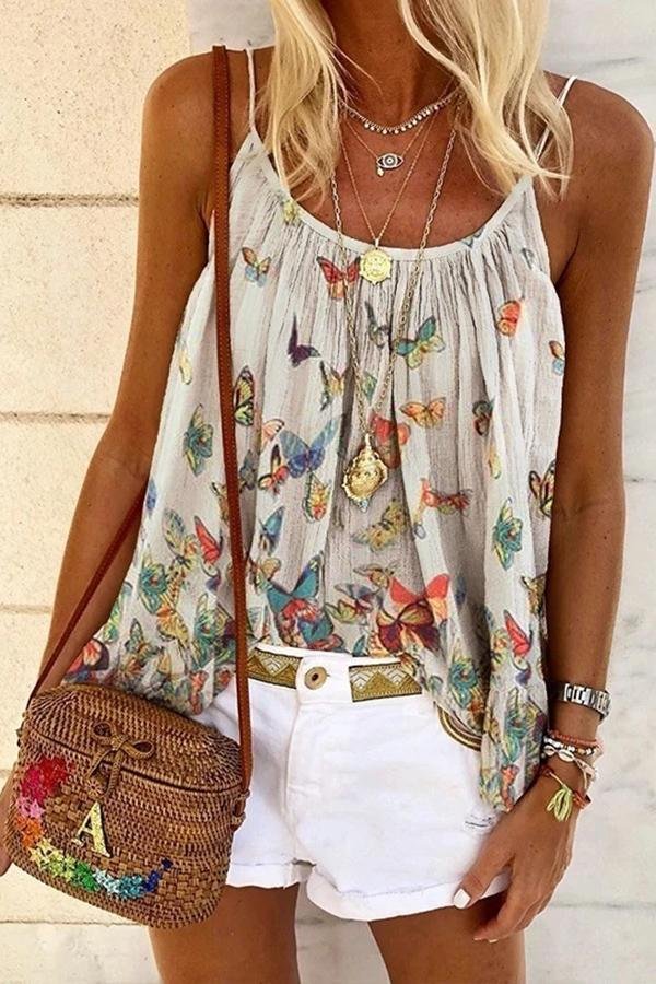 Butterfly Printed Loose Camisole P10387