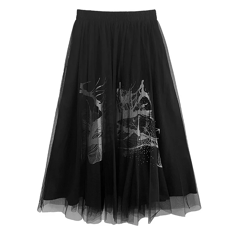 Classic Print Splicing Mesh High Waist Skirt