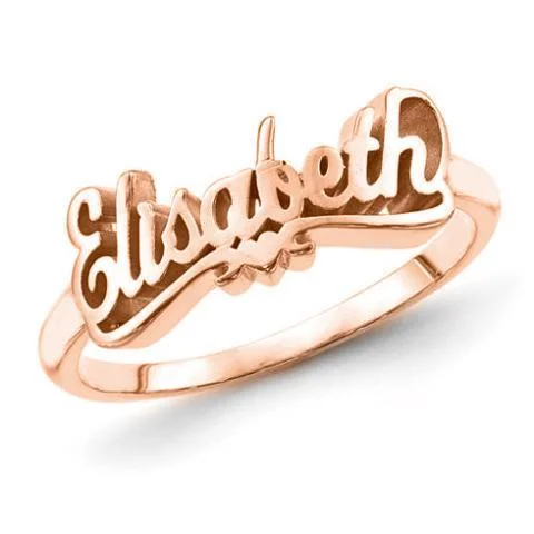 Personalized Name Ring With Heart Stackable Custom Rings Gold