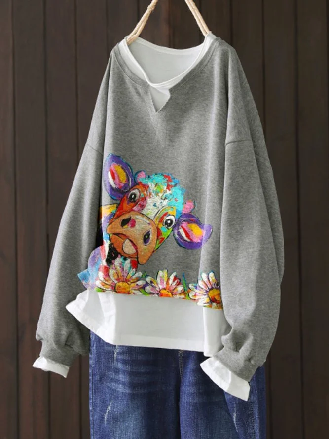 Gray Vintage Floral-Print Shirts & Tops Zaesvini
