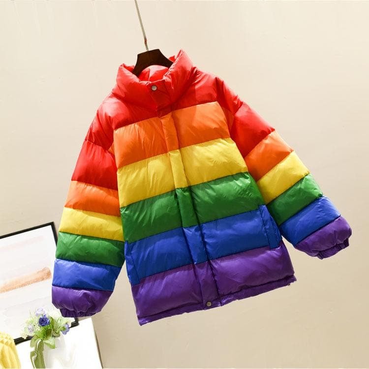 Harajuku Rainbow Striped Parka Coat SP15629
