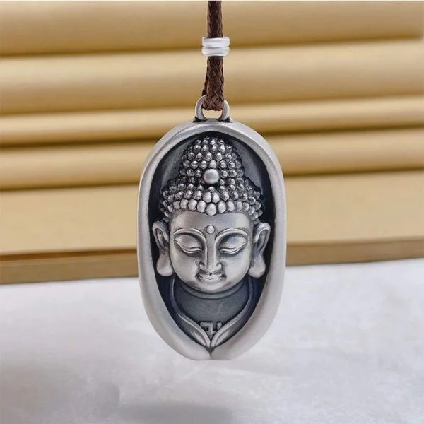 Sterling Silver Lotus Buddha Head Pendant Necklace