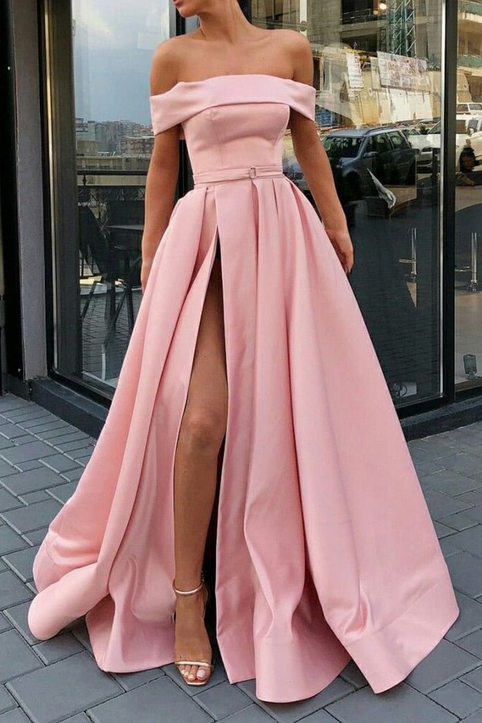 Pink Off-the-Shoulder A-Line Formal Dress Prom Gown - Life is Beautiful for You - SheChoic