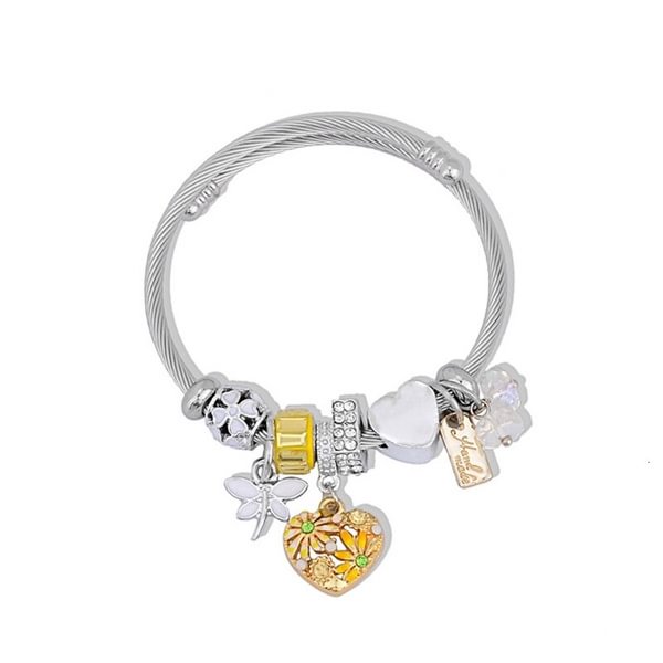 Stainless Steel Cuff Bracelets For Women Gold Love Heart Daisy Flower Dragonfly Charm Bangle Jewelry Femme Friends Gifts 2019