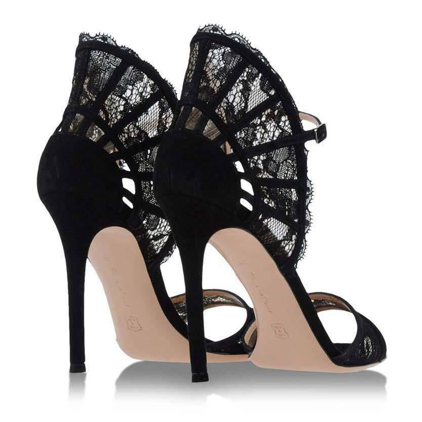 VCSHOES Black Suede Buckle Round Toe Sandals