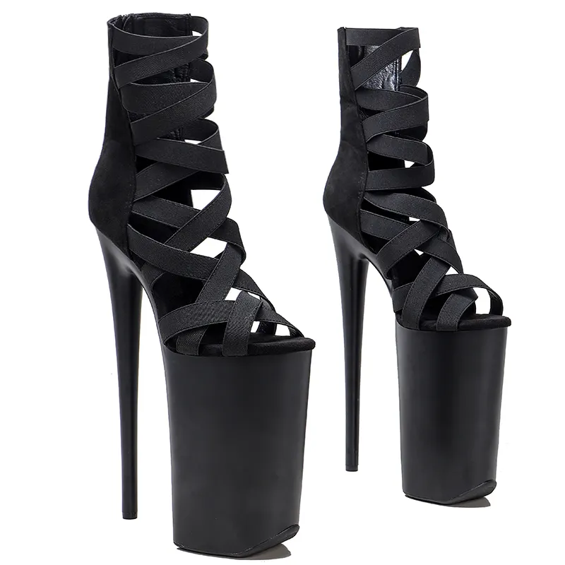 VCshoes 26CM/10inches Women High Heel Platform Criss-Cross Cage Style Open Toe Lattice Design Bootie Sandals Pole Dancing Shoes