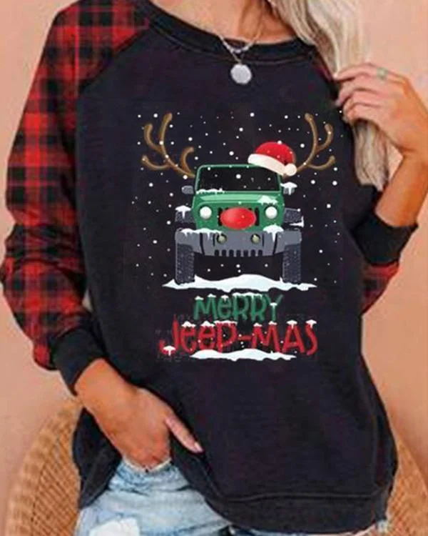 Christmas Merry Jeep-Mas Plaid Tops