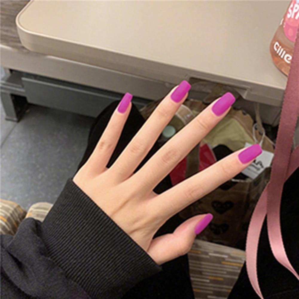 24Pcs Middle Length Ballerina Nude Pink Color False Nails Design With Heart Pattern DIY