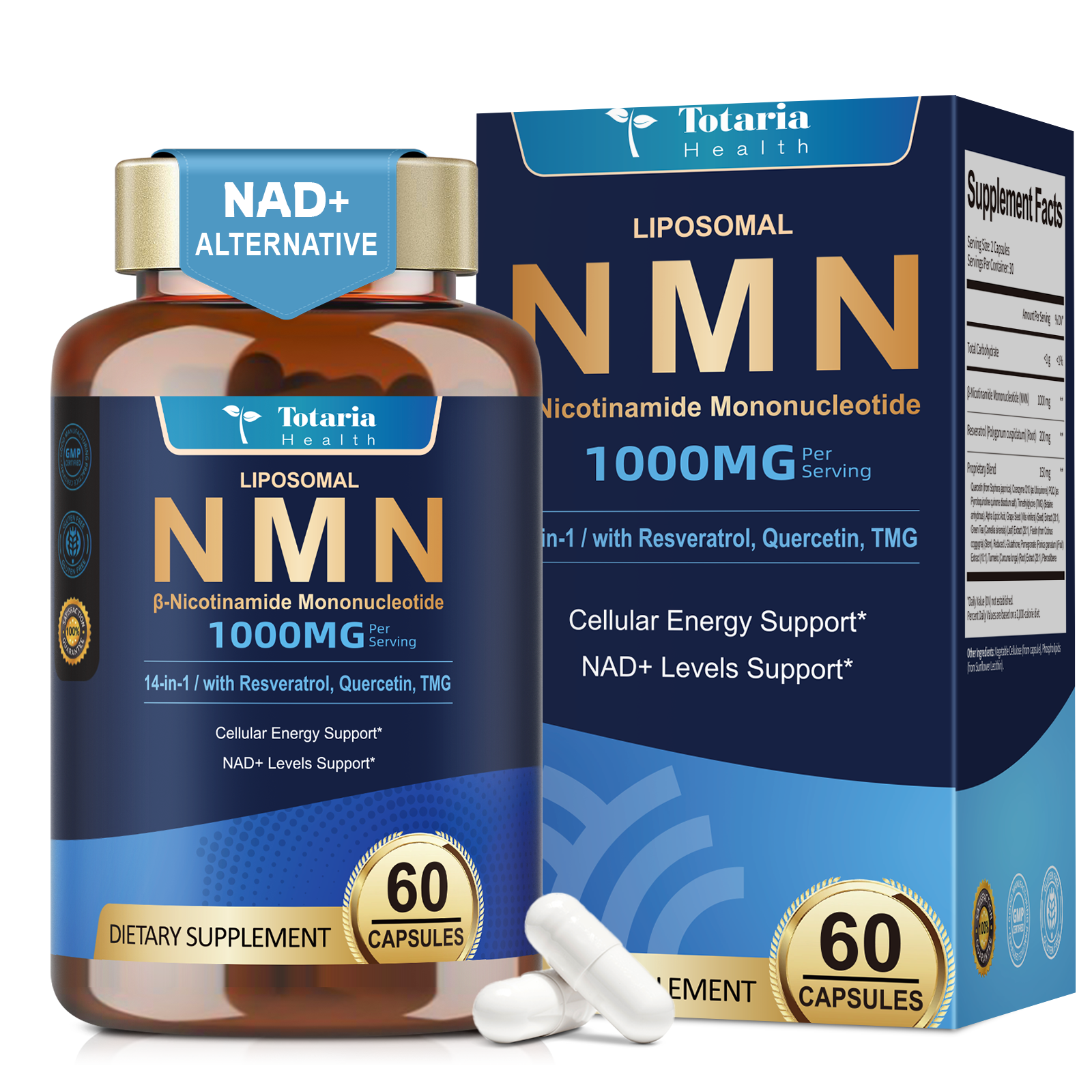 Totaria Liposomal NMN Supplement 1000mg, 14-in-1 NMN Resveratrol