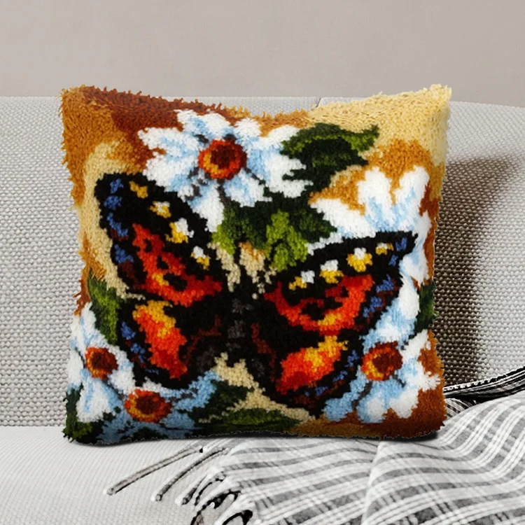 Orange Butterfly Pillowcase Latch Hook Kits for Adult, Beginner and Kid veirousa