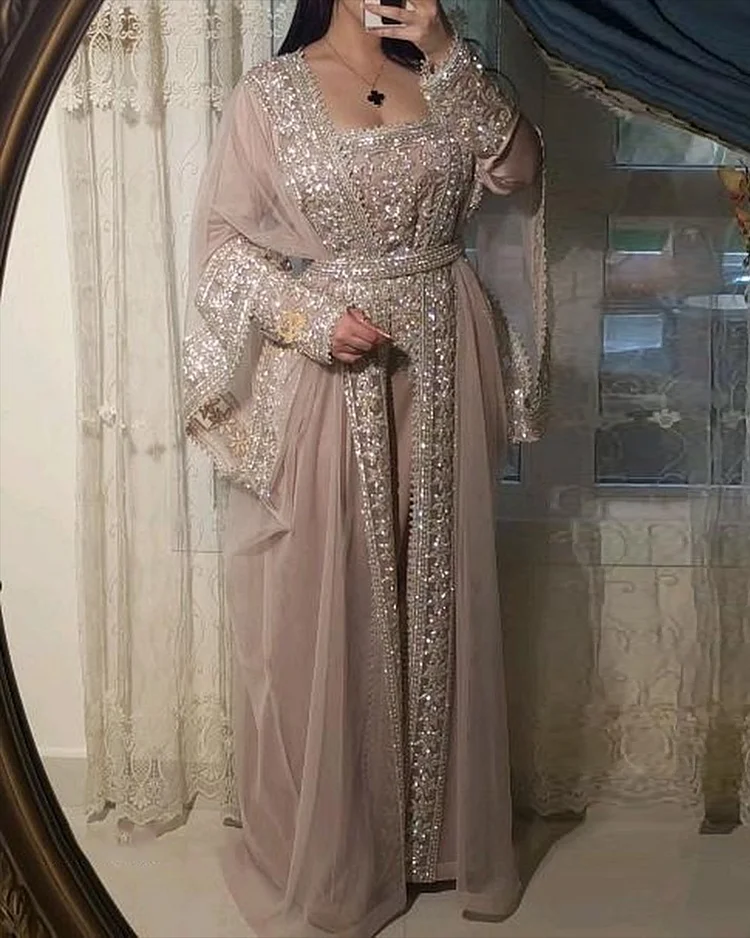 Women's Long Sleeve Mesh Sequin Dress