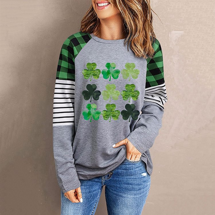 Clover Print Long Sleeve Casual T-Shirt
