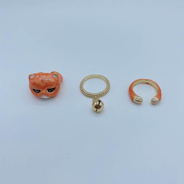 3 Pieces Cat Painted Oil Dripping Bell Ring