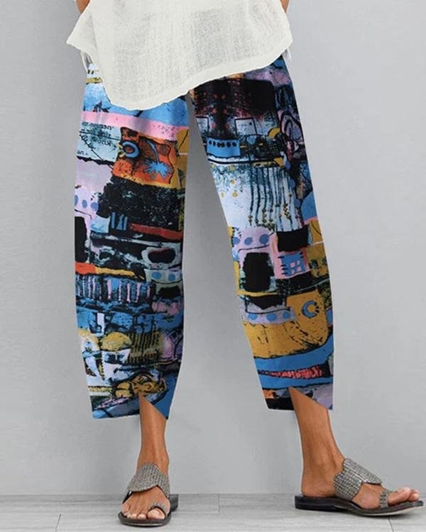 tribal print casual shift cotton pants p256069